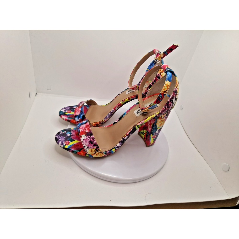 Steve Madden Womens Sz 8.5 M Bright Floral Block High Heels Ankle Strap - Picture 2 of 10